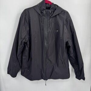 Rains Padded Nylon Coat Mens Large Black Hooded Waterproof Rain Jacket Outerwear